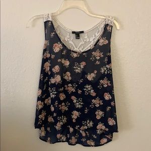 Flowy Blue and Pink Floral with Lace Back Blouse